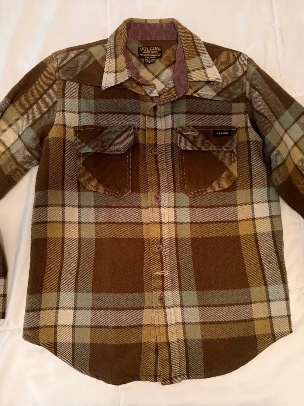 Volcom Boys Brown and Plaid Button-Front long sleeve